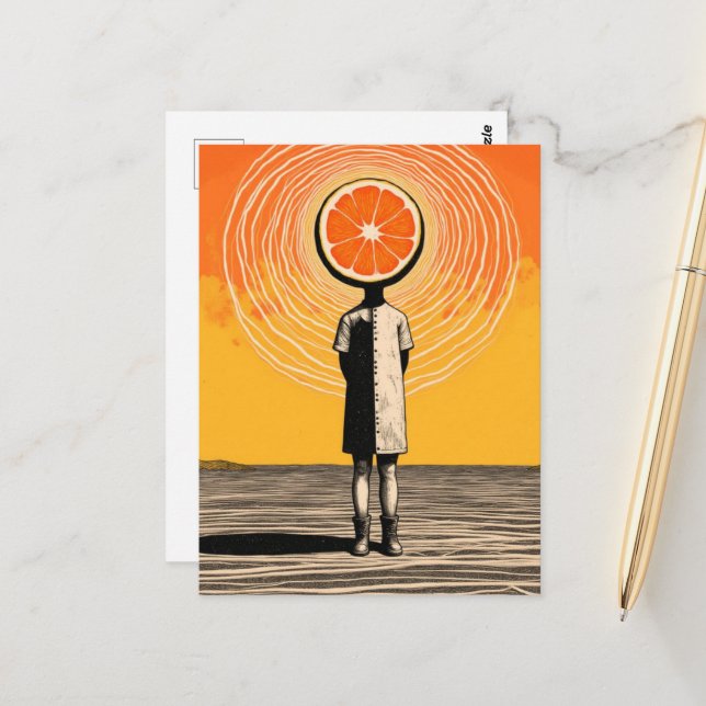 Cartão Postal Pessoa com uma Fatia de Laranja como Cabeça (Frente/Verso In Situ)