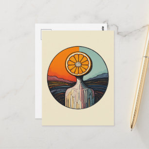 Cartão Postal Pessoa com uma Laranja para Cabeça
