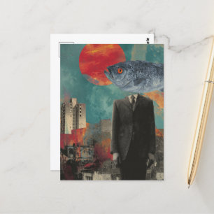 Cartão Postal Pessoa de cabeça de peixe Surreal