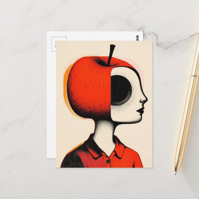 Cartão Postal Pessoa Surrealista com Cabeça de Maçã (Frente/Verso In Situ)