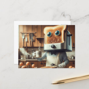 Cartão Postal Pessoa Surrealista no Café da Manhã com Torradeira