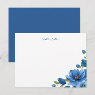 Cartão Postal Pessoal Floral Azul Elegante