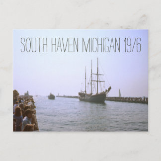 Cartão Postal Pessoas Pier South Haven Michigan Tall Ship 1976