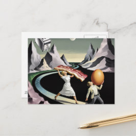 Cartão Postal Pessoas Surrealistas no Café da Manhã nas Montanha
