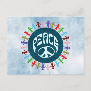 Cartão Postal Pessoas unidas ao redor do mundo em um símbolo de