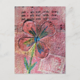 Cartão Postal Pétalas Molhadas Com Colagem Mídia Mista De Flor D