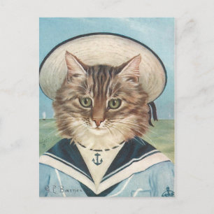 Cartão Postal Petit garçon mer chat