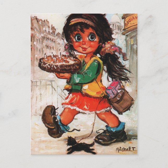 Cartão Postal Petit Poulbot gâteau anniversaire (Frente)