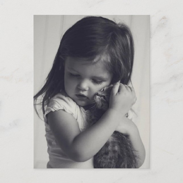 Cartão Postal Petite fille et chaton (Frente)