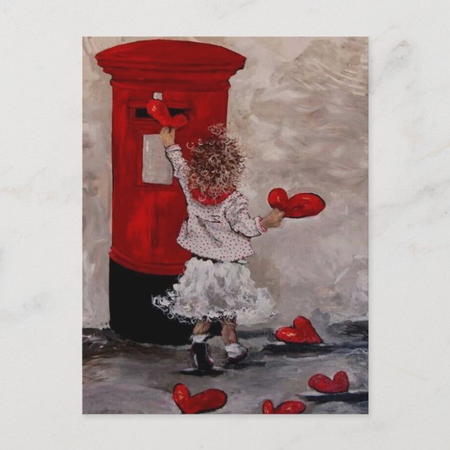 Cartão Postal Petite fille postant des coeurs (Frente)