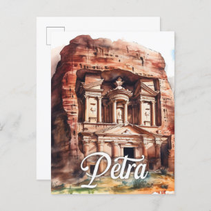 Cartão Postal Petra Jordan Watercolor Painting Viagem
