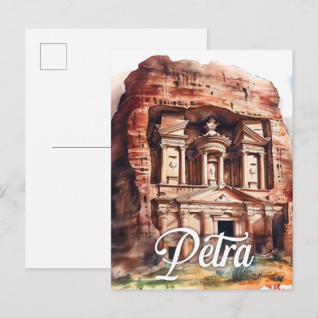 Cartão Postal Petra Jordan Watercolor Painting Viagem (Frente/Verso)
