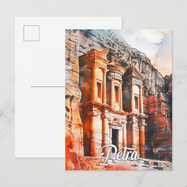 Cartão Postal Petra Jordan Watercolor Painting Viagem (Frente/Verso)