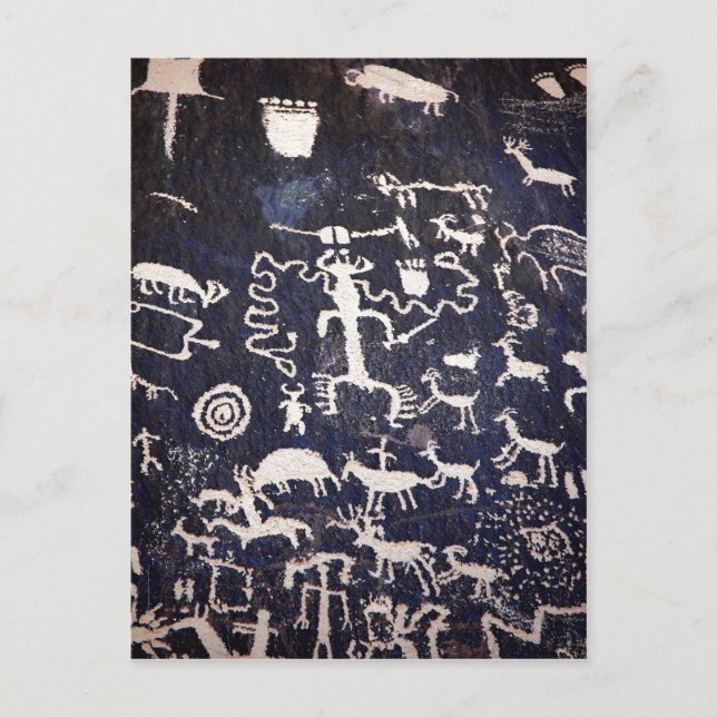 Cartão Postal Petroglifos indígenas americanos em (Frente)