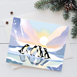 Cartão Postal Pguins Winter Watercolor | Neve e Gelado