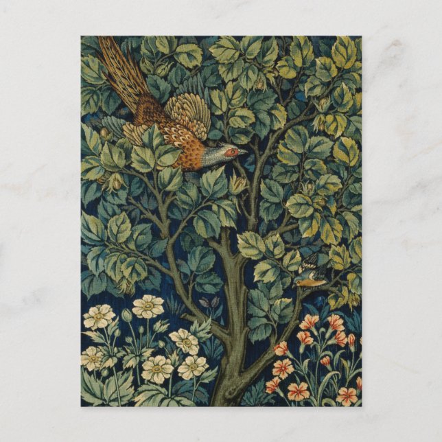 Cartão Postal Pheasant Pássaro Árvore Floresta William Morris (Frente)