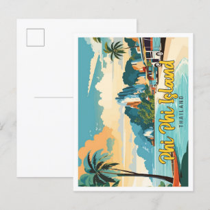 Cartão Postal Phi Island Thailand Vintage Art Viagem
