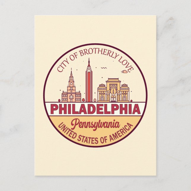 Cartão Postal Philadelphia Pennsylvania City Skyline Emblem (Frente)