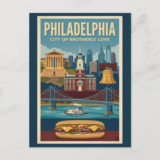 Cartão Postal Philadelphia Pennsylvania Culture Illustration Art (Frente)