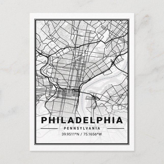 Cartão Postal Philadelphia Pennsylvania EUA - Mapa da Cidade do  (Frente)