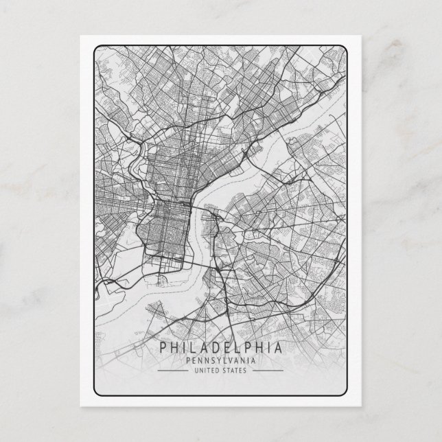 Cartão Postal Philadelphia Pennsylvania EUA - Mapa da Cidade do  (Frente)