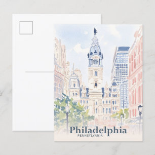 Cartão Postal Philadelphia Pennsylvania EUA Watercolor Viagem