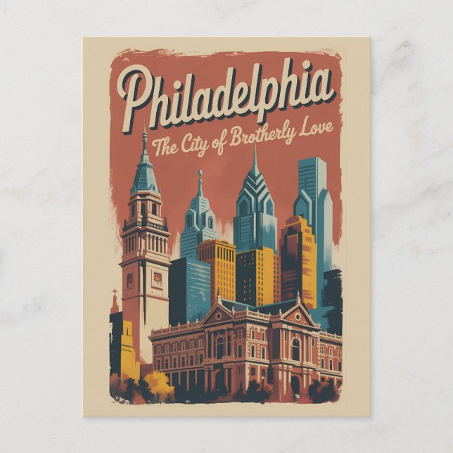Cartão Postal Philadelphia Pennsylvania Illustration Travel Art (Frente)