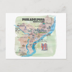 Cartão Postal Philadelphia Pennsylvania Retro Vintage Art Map