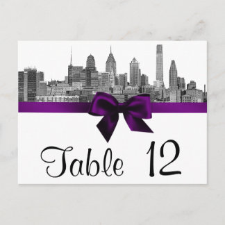 Cartão Postal Philadelphia Skyline Etch BW Número da Tabela Roxo