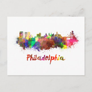 Cartão Postal Philadelphia skyline in watercolor