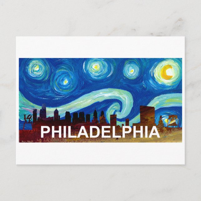Cartão Postal Philadelphia Skyline Starry Night Van Gogh Insp. (Frente)