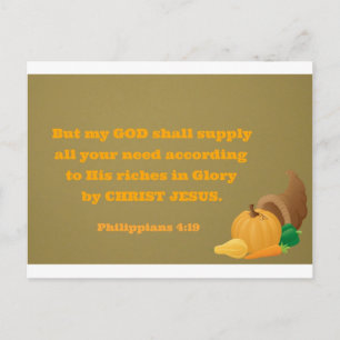 Cartão Postal Philippians 4:19 Mas meu Deus fornecerá todos os s