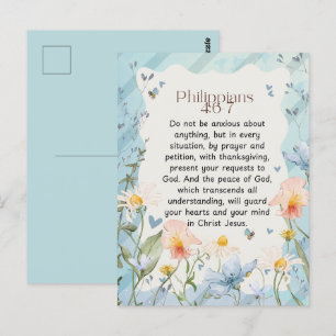 Cartão Postal Philippians 4:6-7 Christian Bíblia Verse Watercolo