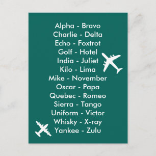 Cartão Postal Phonetic Alphabet Aviation Plane Spotters Aero