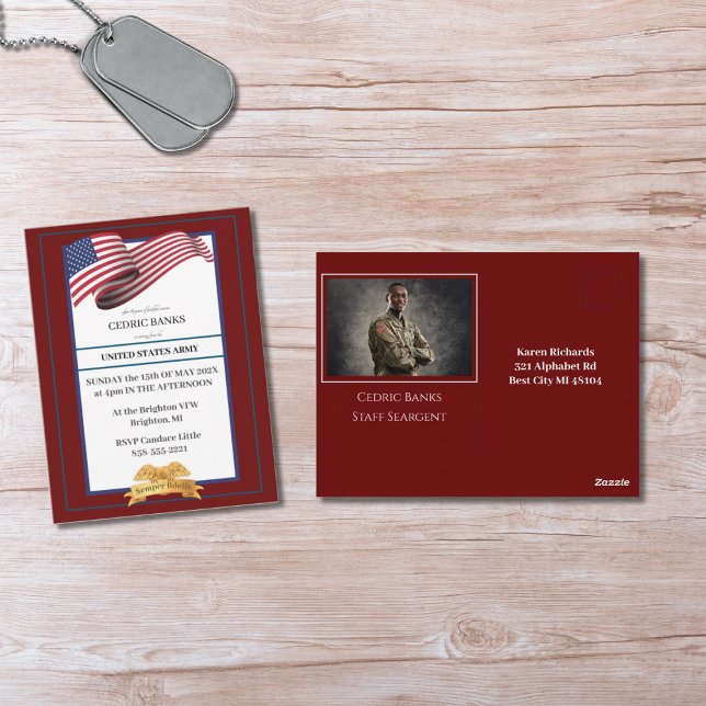 Cartão Postal Photo Military Retirement Invitation Gold Crest (Criador carregado)
