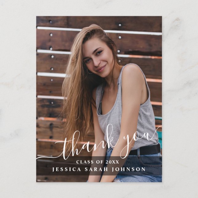 Cartão Postal PHOTO Modern Simple Elegant Graduação Muito Obriga (Frente)