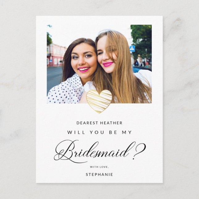 Cartão Postal Photo Will You Be My Bridesmaid White Heart (Frente)