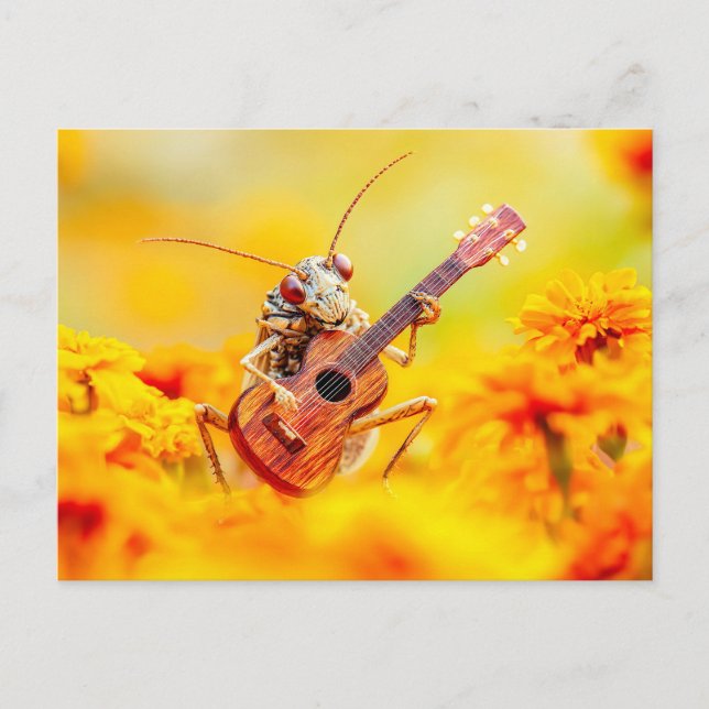 Cartão Postal Photorealistic Cockroach Playing Guitar Among Mari (Frente)