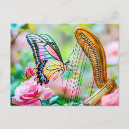 Cartão Postal Photorealistic Swallowtail Butterfly Playing Harp 