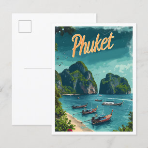 Cartão Postal Phuket Thailand Vintage Art Viagem Illustration