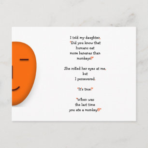 Cartão Postal Piada de Pai Engraçada sobre Macacos Humanos Banan