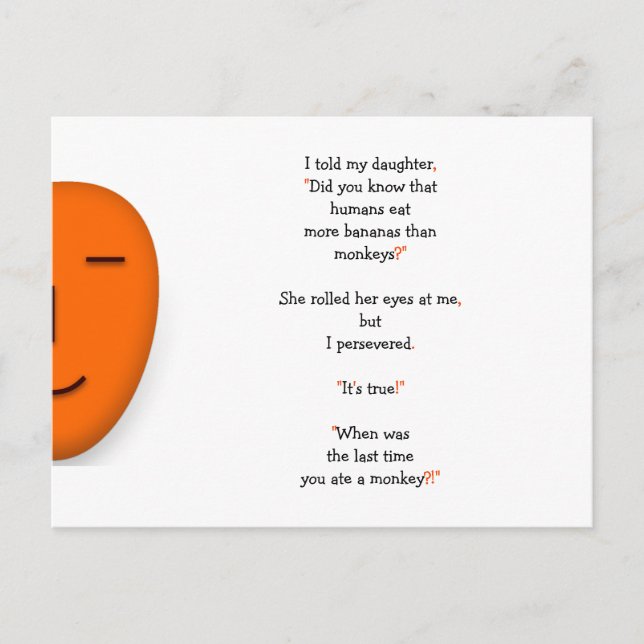 Cartão Postal Piada de Pai Engraçada sobre Macacos Humanos Banan (Frente)