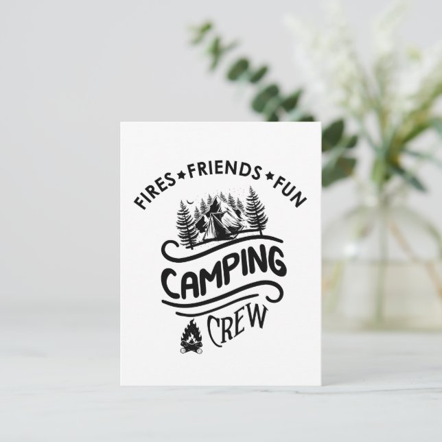 Cartão Postal Piada slogan da turma de camping amigos camper (Em pé/Frente)