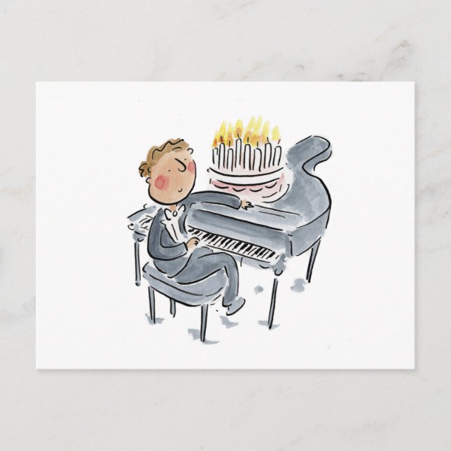 Cartão Postal Piano Aniversário Cake (Frente)