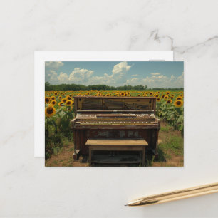 Cartão Postal Piano Antigo em Girassóis