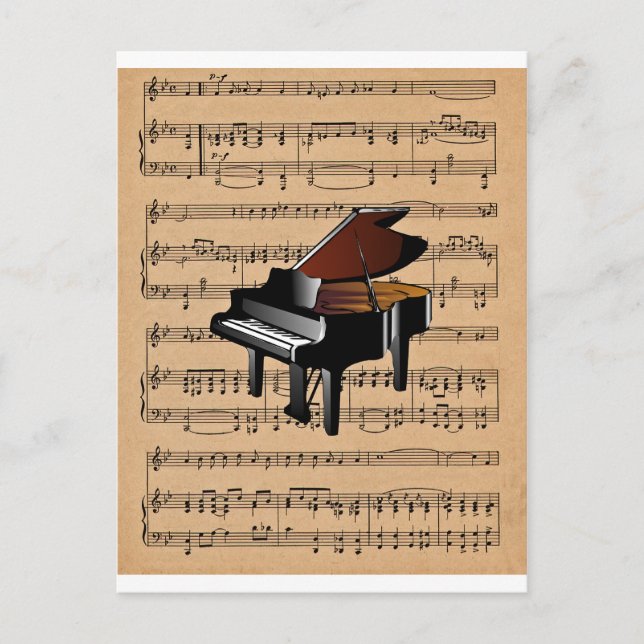 Cartão Postal Piano ~ Com Background De Música Em Folha (Frente)