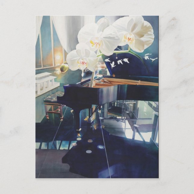 Cartão Postal Piano e Flores "Exposição ao Sul" (Frente)