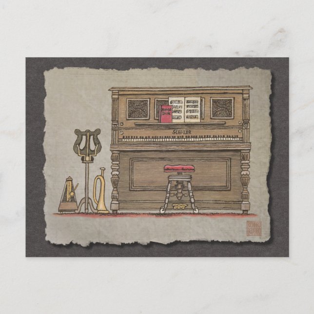 Cartão Postal Piano ereto velho (Frente)