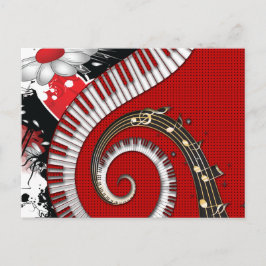 Cartão Postal Piano Keys Music Notes Grunge Floral Swirls