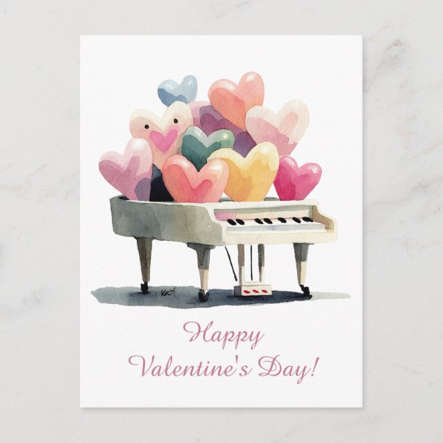 Cartão Postal Piano of Love Hearts Valentine's Day (Frente)